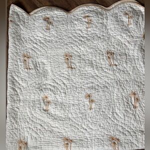 Palm Tree Embroidered Quilt - White and Tan